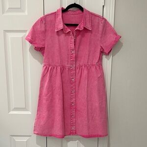 Pink Denim Button-Up Dress